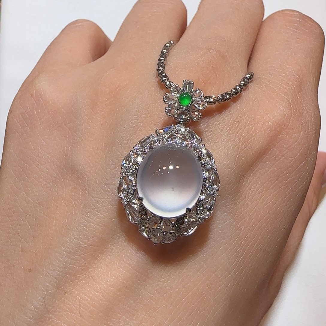 翡翠18K金镶嵌吊坠(不含链)蛋面