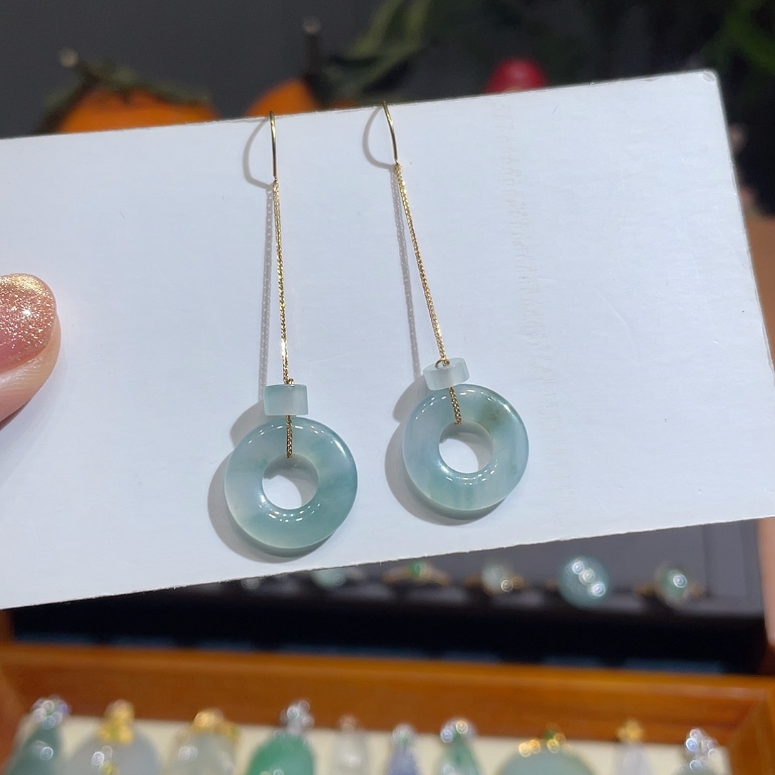 翡翠耳饰18K金镶嵌甜甜圈