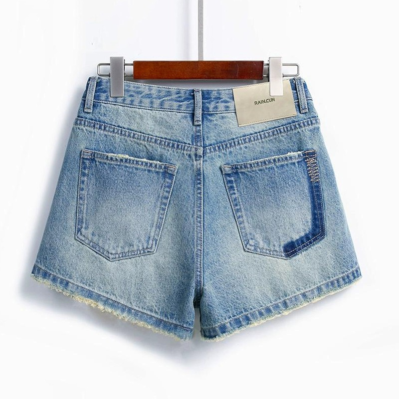 破洞牛仔短裤女夏季薄款2025年新款高腰a字外穿毛边阔腿三分热裤