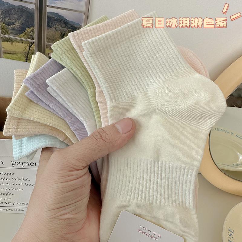 德国品质坚果妈咪马卡龙色袜子女短筒袜夏季薄款简约白色