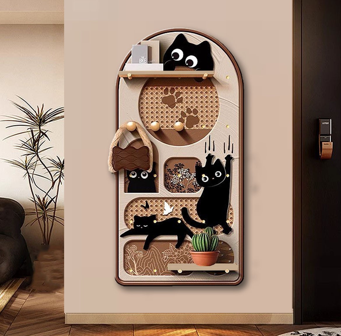 BE-005中古风简约猫咪洞洞板装饰画玄关走廊多功能置物挂画捡漏1