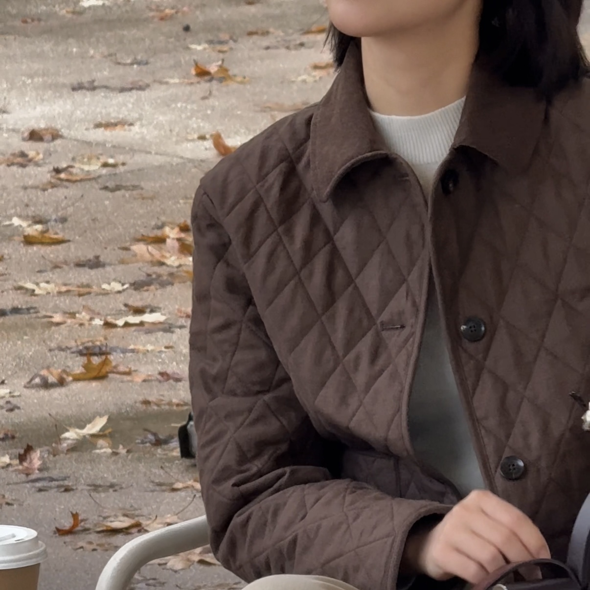 张妍LUNA 100亚麻LP同款老钱风大口袋百搭菱格绗缝棉服外套WJ-520