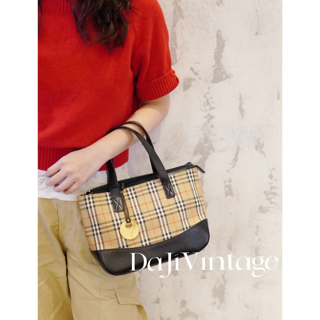 95新 BURBERRY/博柏利 大吉中古/Burberry战马格纹金币黑色mini菜