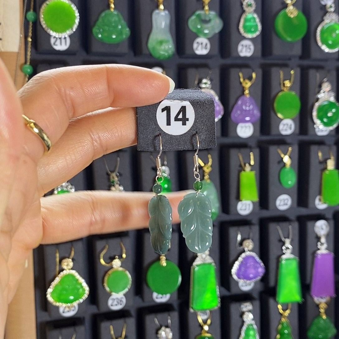 银S925镶嵌翡翠耳饰14