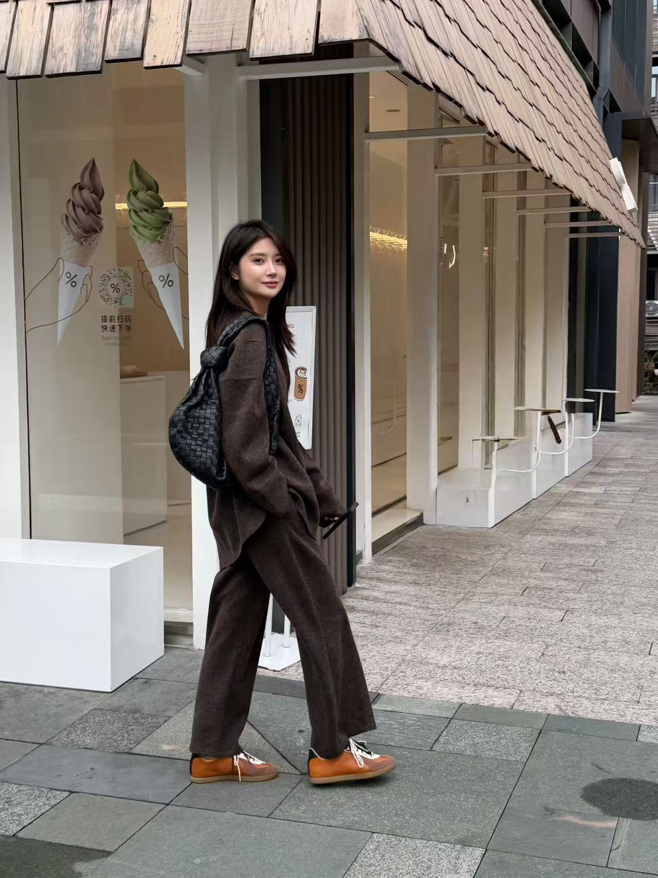 温柔瑶-Ersan冬季新款#韩风“羊毛”百搭套装#7761（裤长93腰围66）