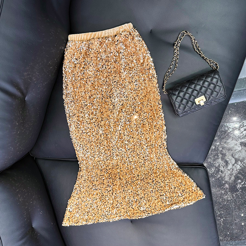 时尚显瘦半身裙高腰百搭裙-金半身裙