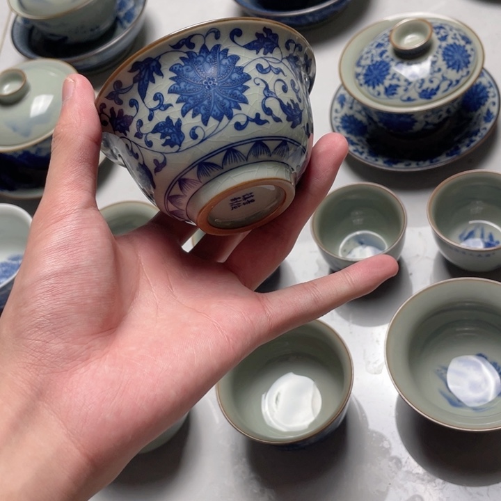 摆件青花缠枝莲压手杯jjj