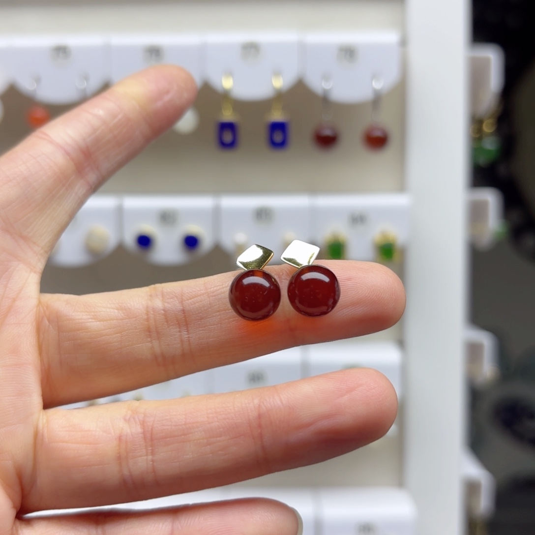 血珀银S925镶嵌耳饰