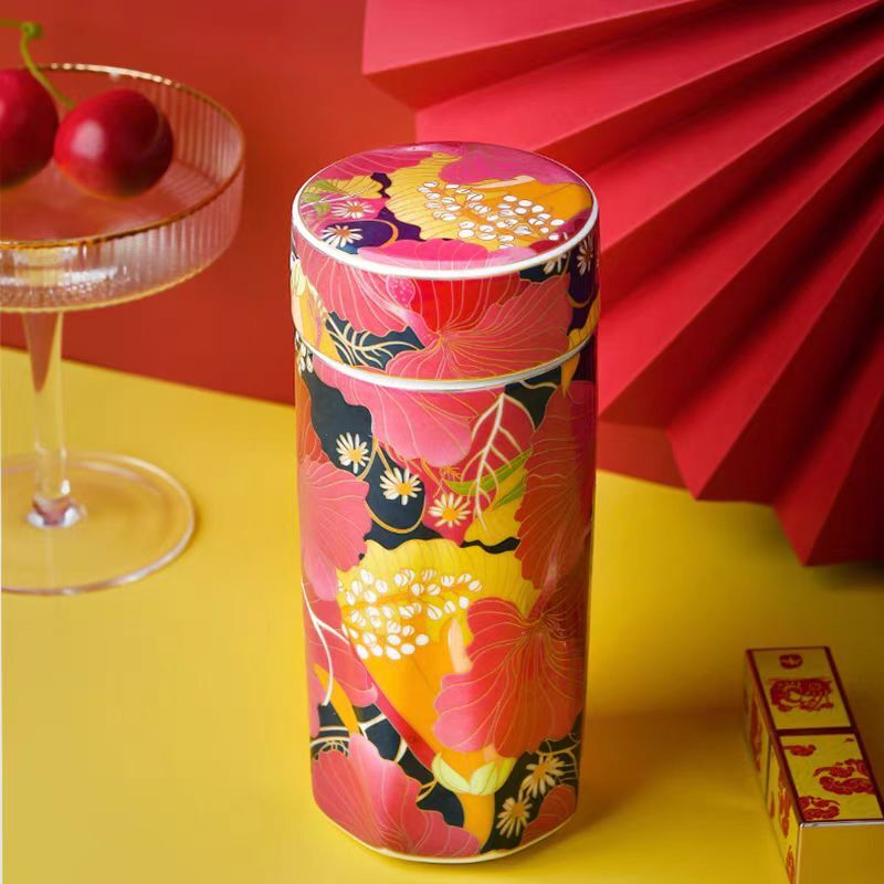 国潮风繁花10号双层能量水杯高颜值家用陶瓷茶水分离闷茶杯-4954