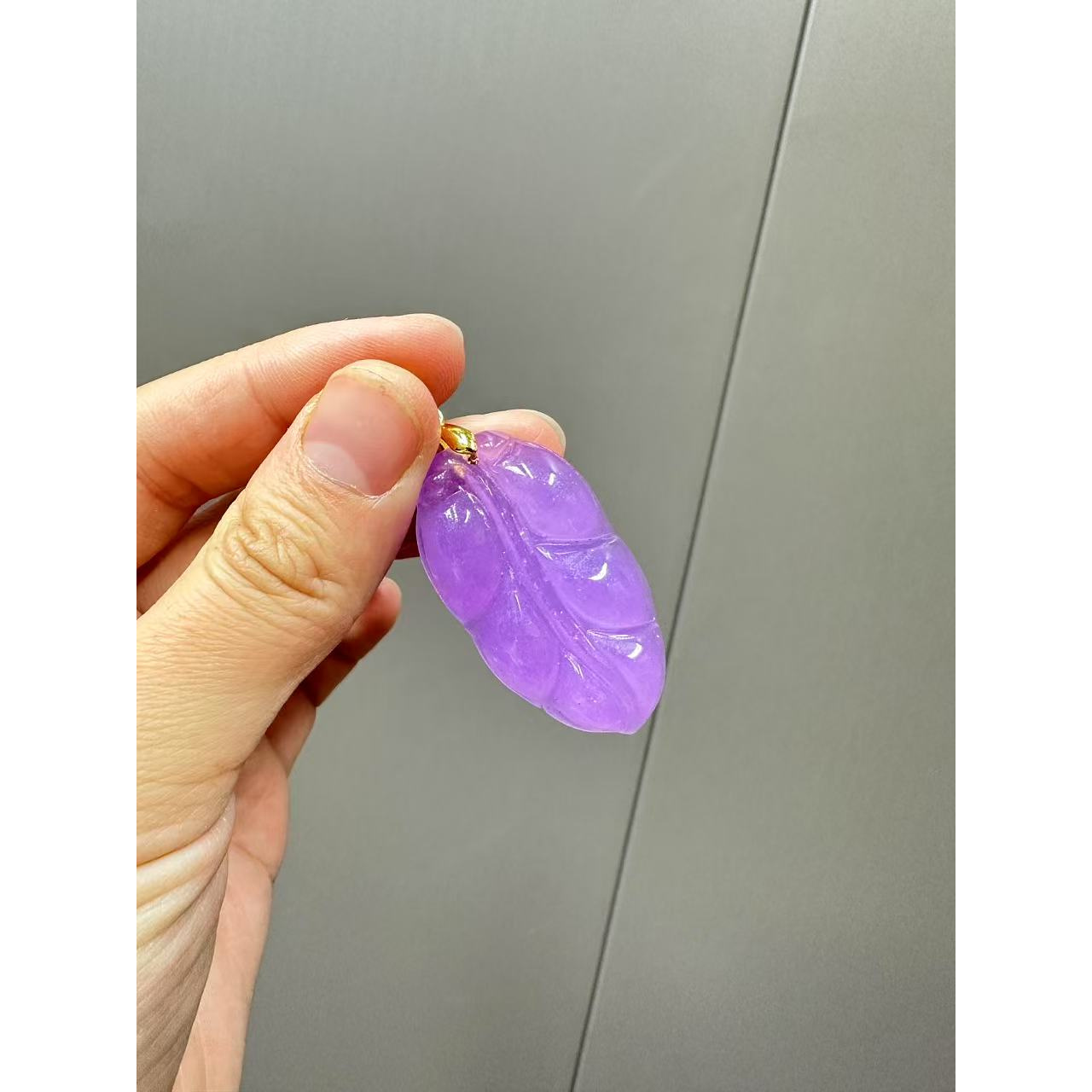 翡翠紫翡14k水滴叶子吊坠