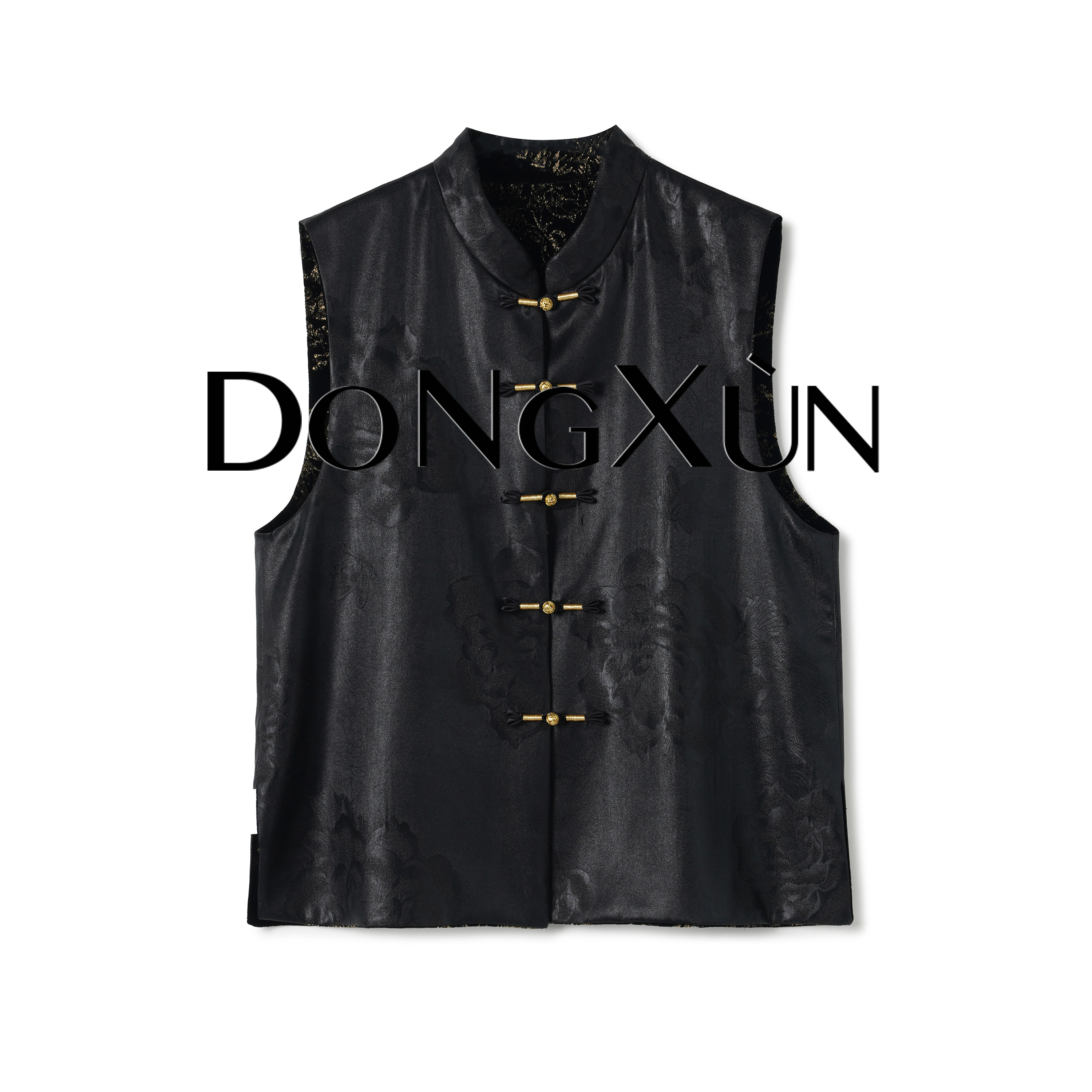 【金枝玉叶】桑蚕丝香云纱满分真丝拼花萝织金丝绒马甲JDX25AM054