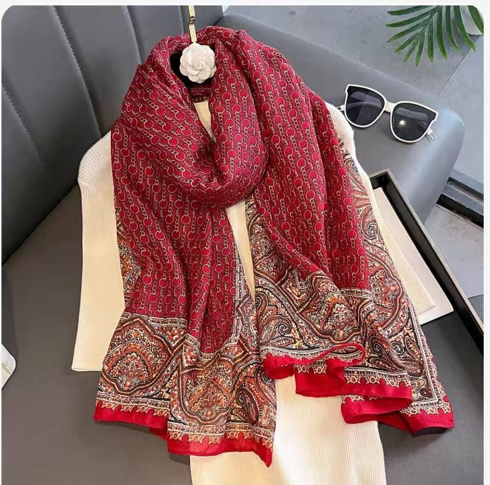 【链条腰果】85X180大长巾空调房旅游拍照防晒丝绒感大披肩围巾