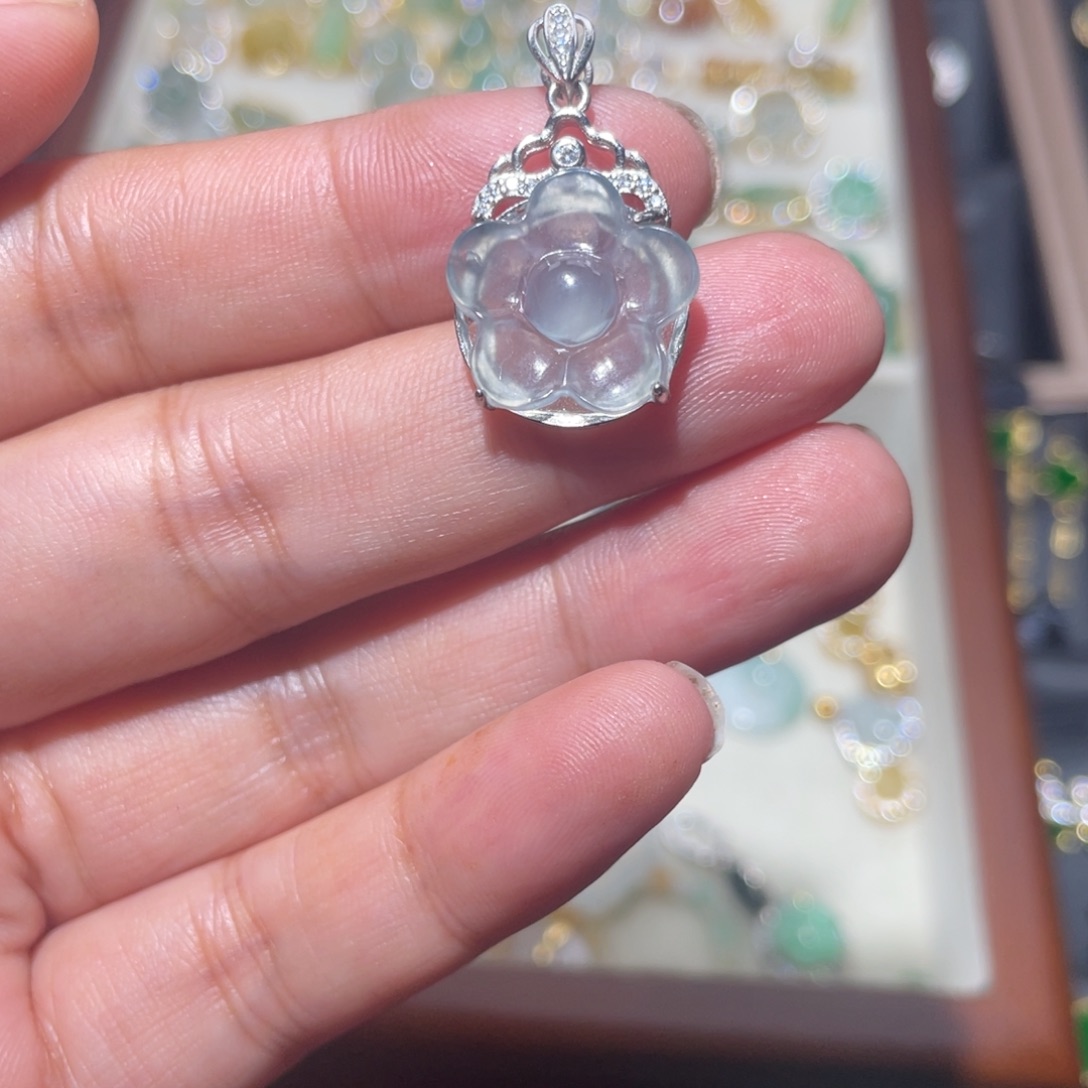 翡翠银S925镶嵌颈饰天然缅甸翡翠