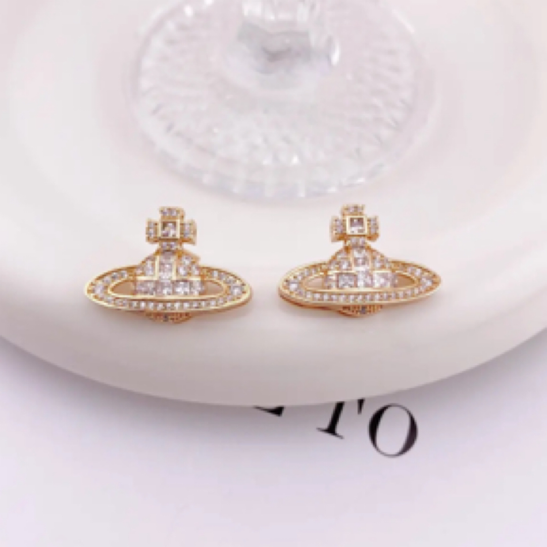 铜合金耳饰 太后满锆土星耳环气质百搭高级