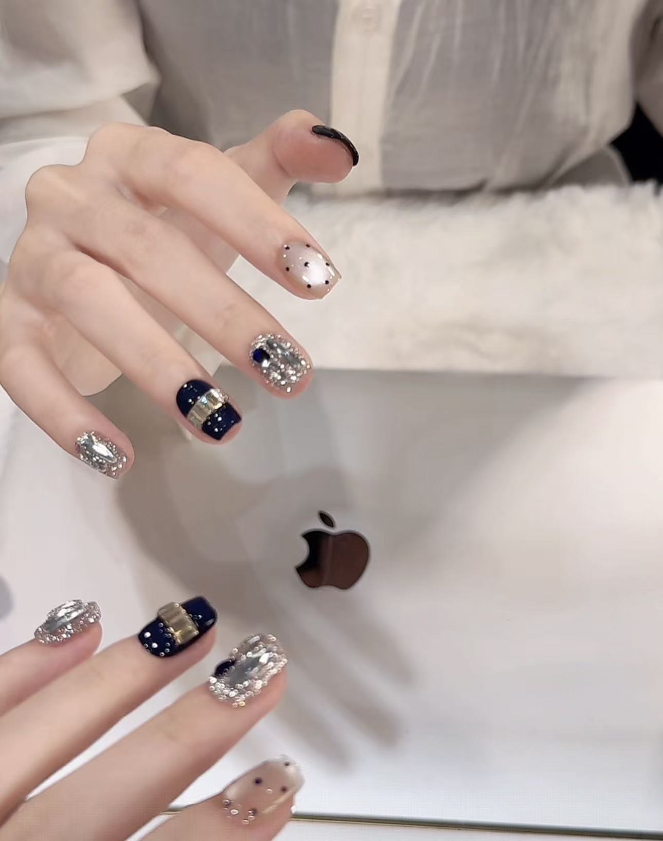 【藏蓝猫眼】冬秋天美甲美甲戴戴喵美甲设计师纯手工穿戴甲毛衣10片