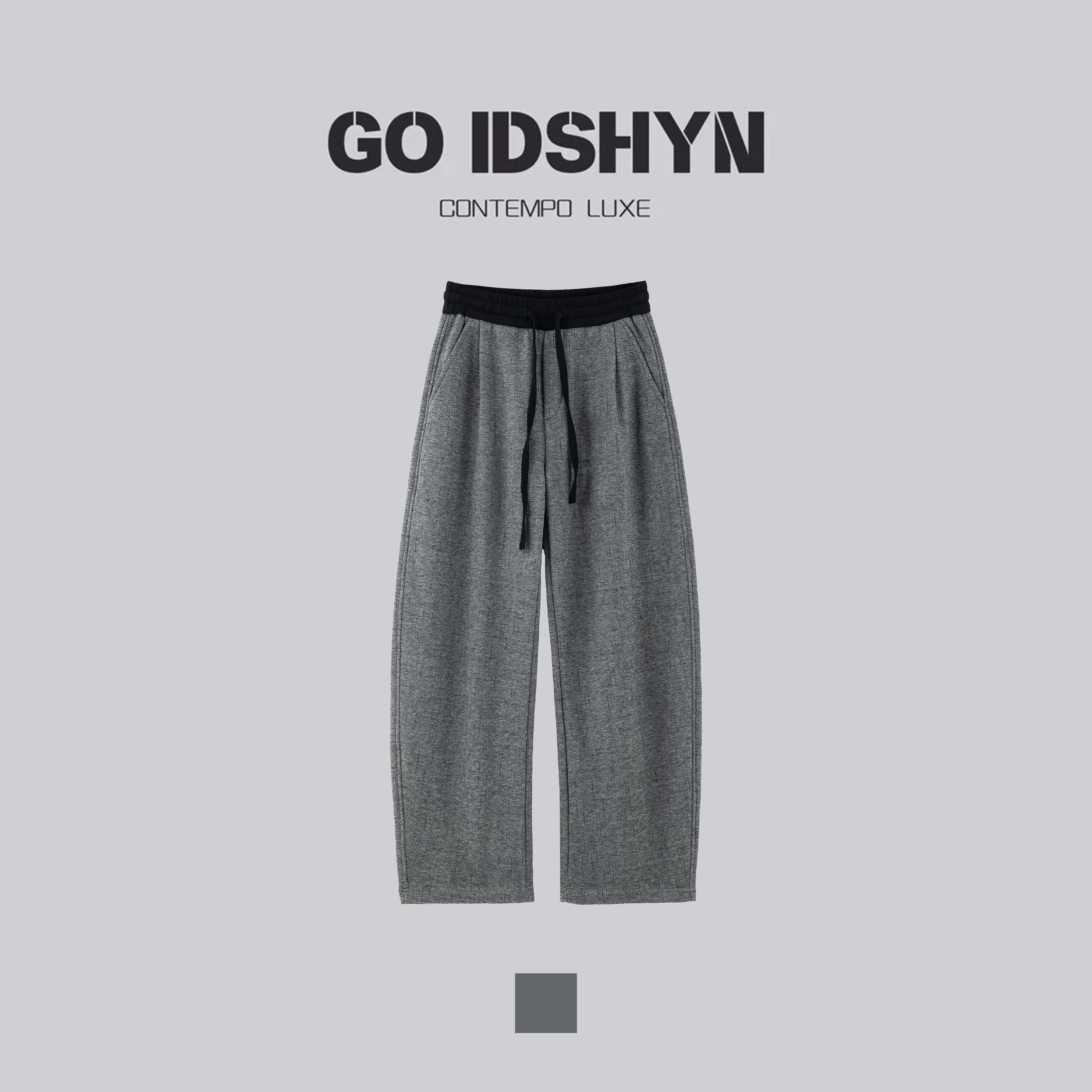 GO IDSHY秋冬加绒保暖休闲裤中高腰松紧弹力直筒裤宽松显瘦弯刀裤
