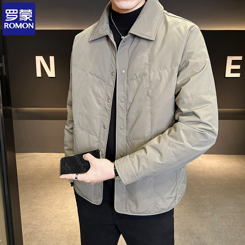 Romon/罗蒙2025新款爆款轻薄羽绒服男士冬季保暖翻领轻奢潮牌外套