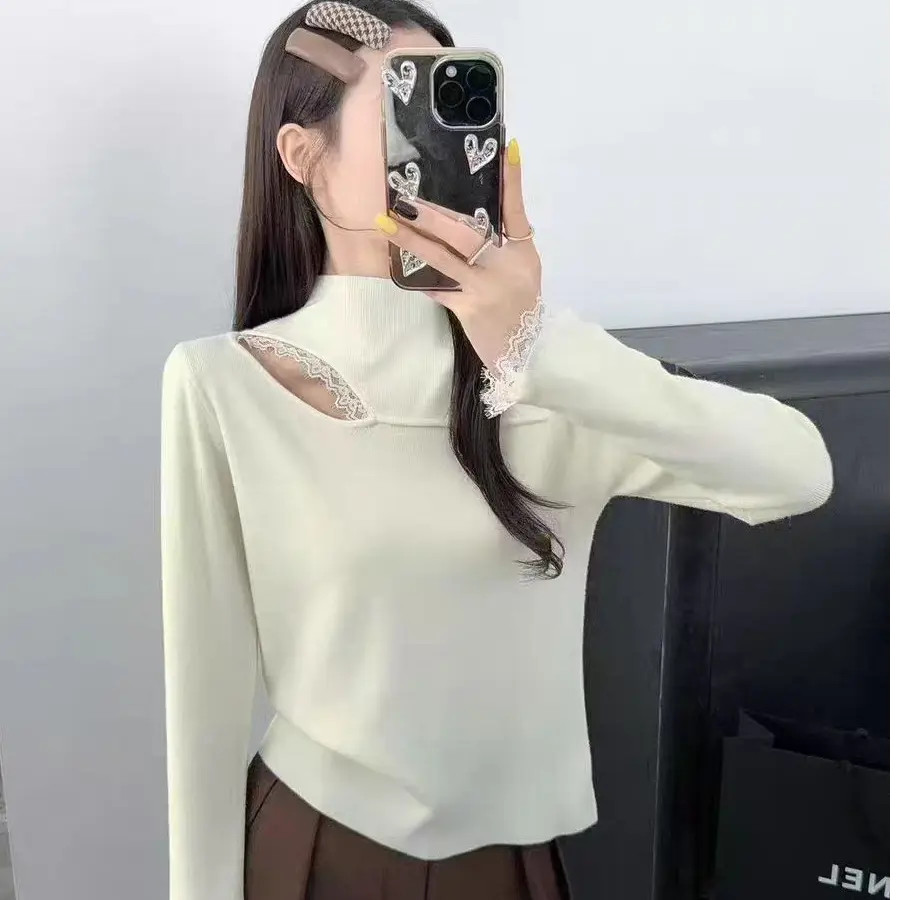 2025秋冬装新款针织衫女镂空高领显瘦欧货女装打底衫