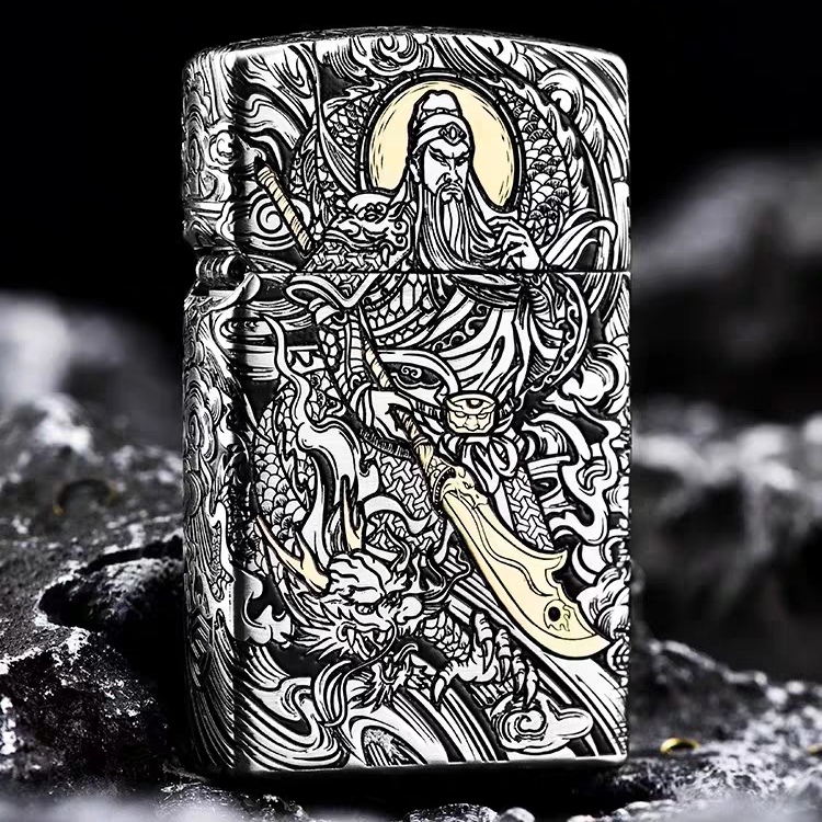 Zippo打火机原装正版关公错金银工艺纤巧套壳钢机限量送男士DYJ1