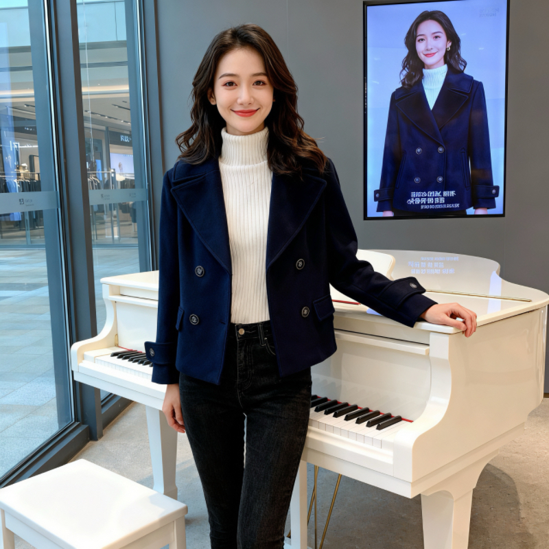 依家藏青色短大衣TQ1W