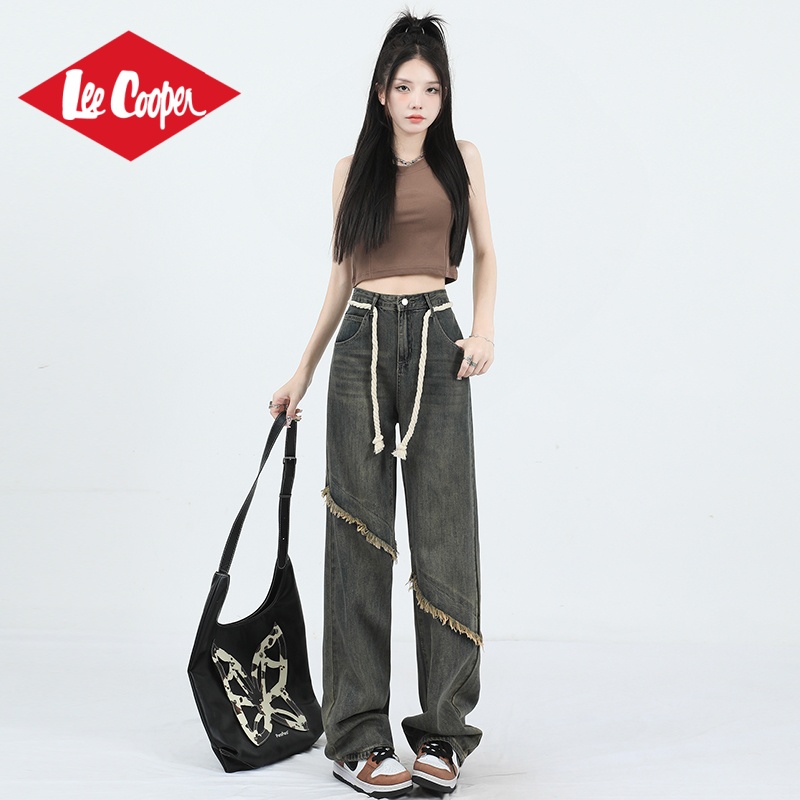 LEE COOPER2025秋季新款毛边做旧复古牛仔裤潮流百搭休闲长裤阔脚