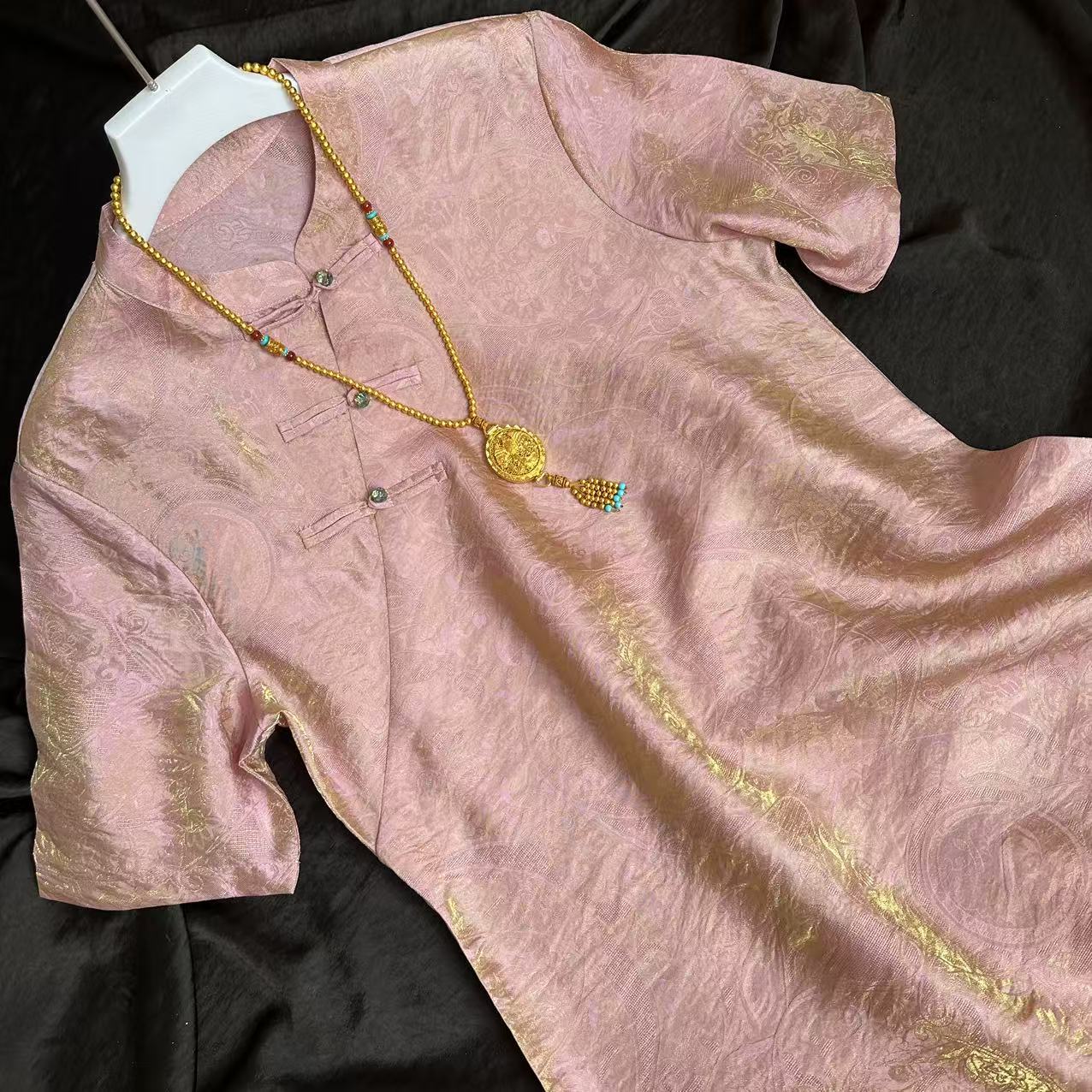 0266-常熟新中式夏季新款小个子气质浮光锦宋锦连衣裙