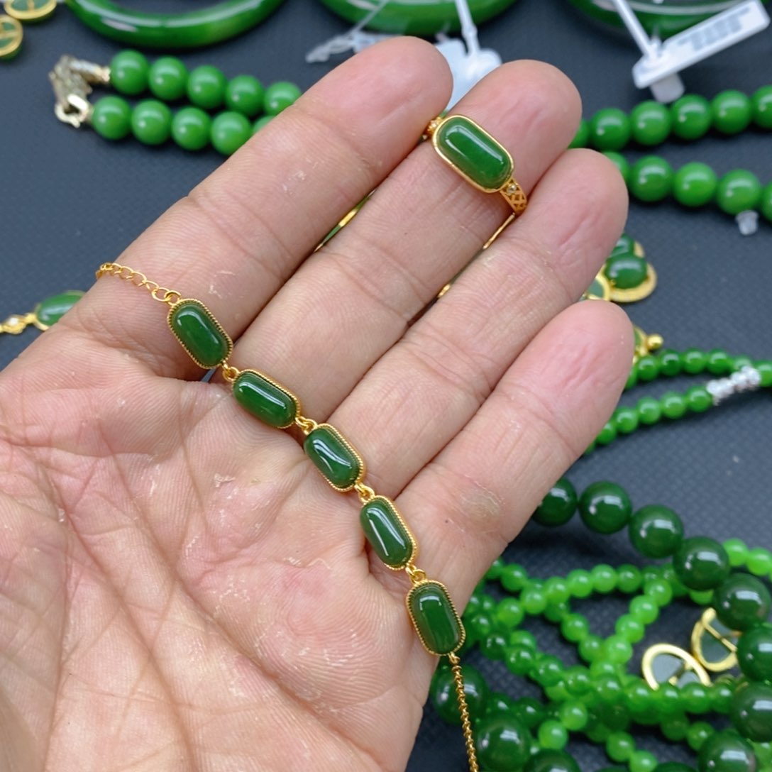 和田玉（碧玉）耳饰银S925镶嵌༺**༻