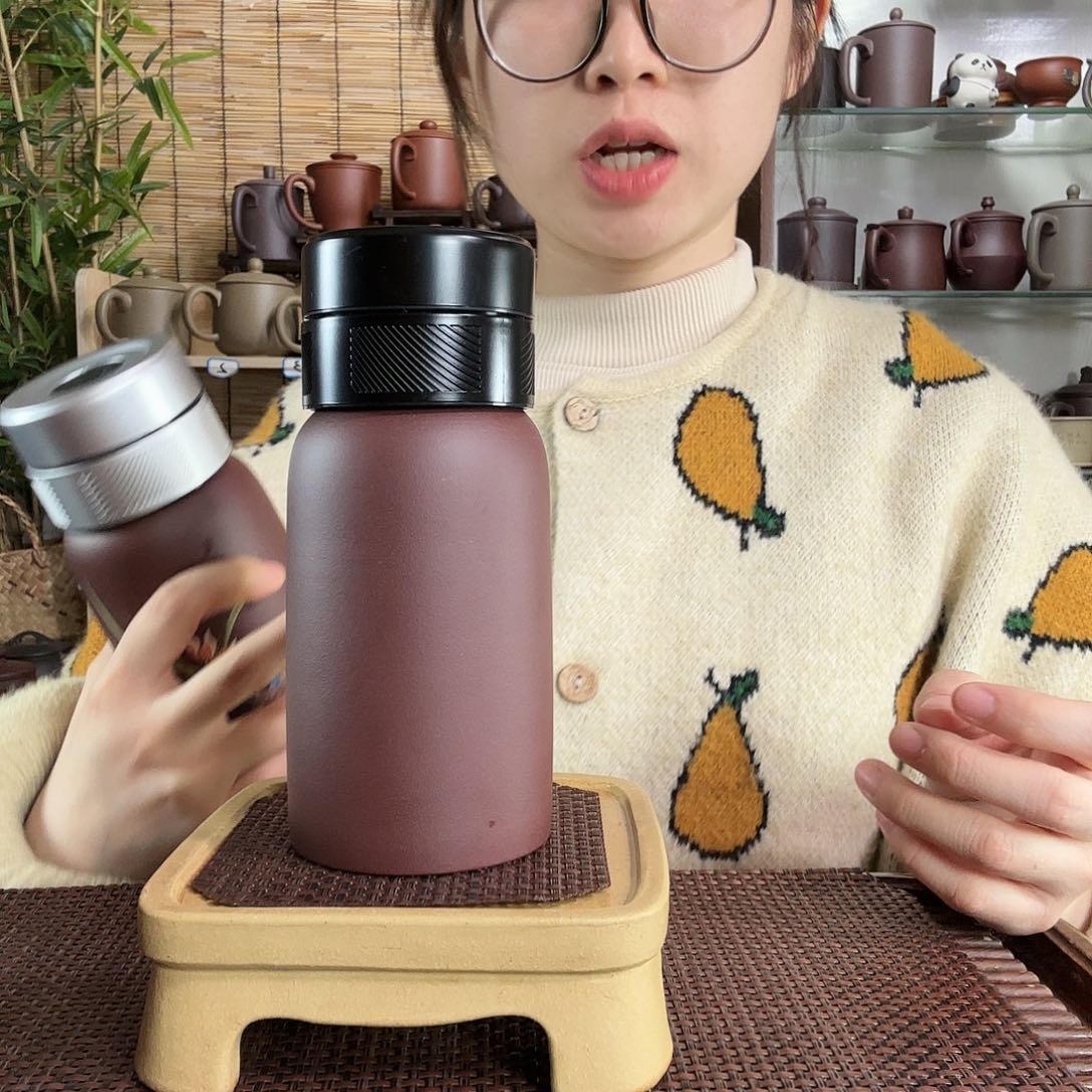 紫砂茶杯紫泥便携式杯子350CC