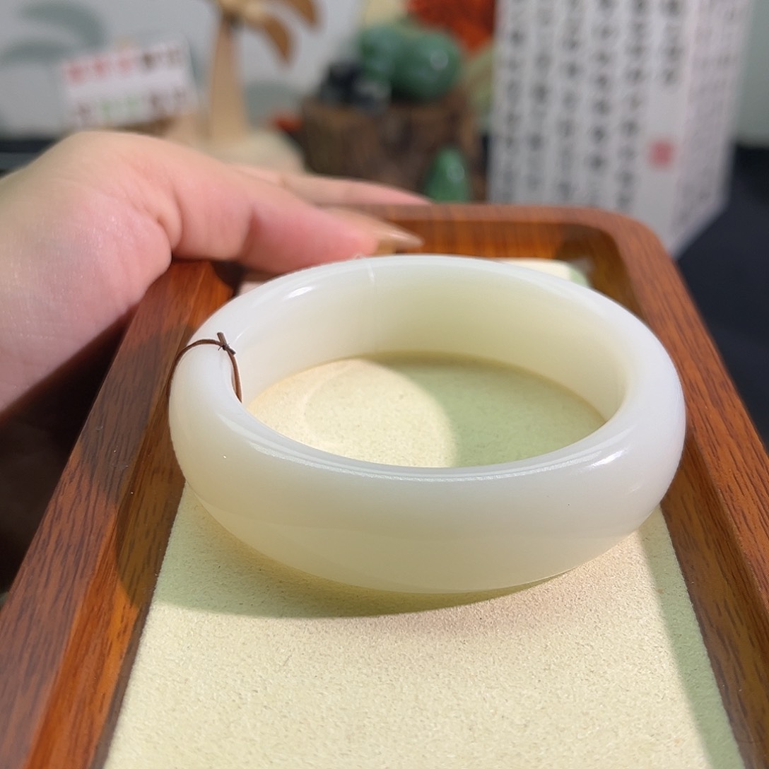 和田玉未镶嵌颈饰新疆白玉羊脂白轮胎手镯-圈口58
