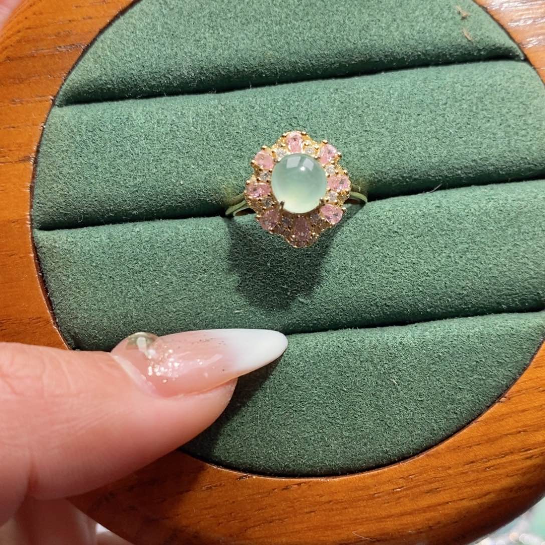 翡翠戒指银S925镶嵌c c c