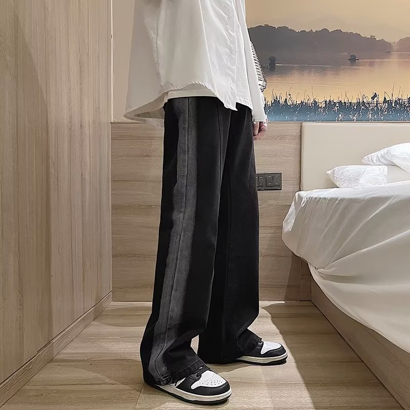 J22直筒牛仔裤男春季众宽松拖地裤ins潮牌高街阔腿裤子