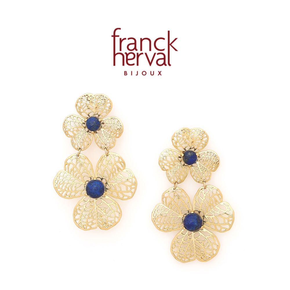 合金耳饰 法国品牌Franck Herval 花舞系列 双花三叶草形状耳针