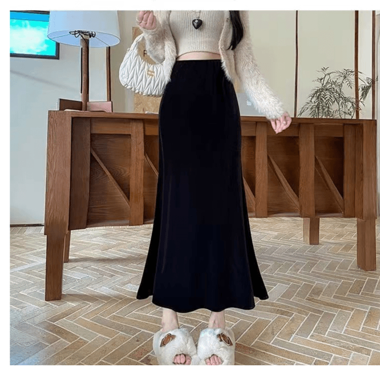 【现货】【两个裙长】秋冬丝绒半身裙女新款女装高腰显瘦a字鱼尾裙