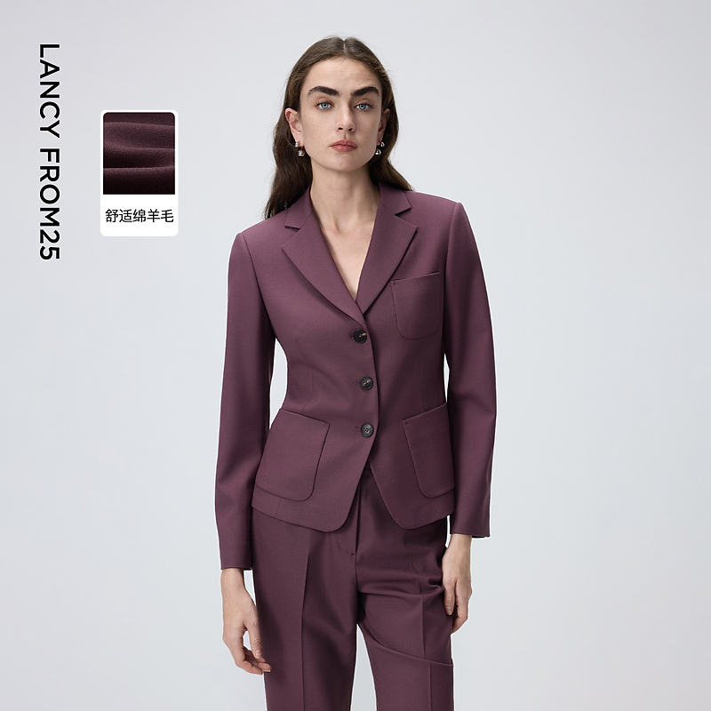 朗姿羊毛平驳领西装外套气质收腰商务通勤百搭时尚2026年春季新款