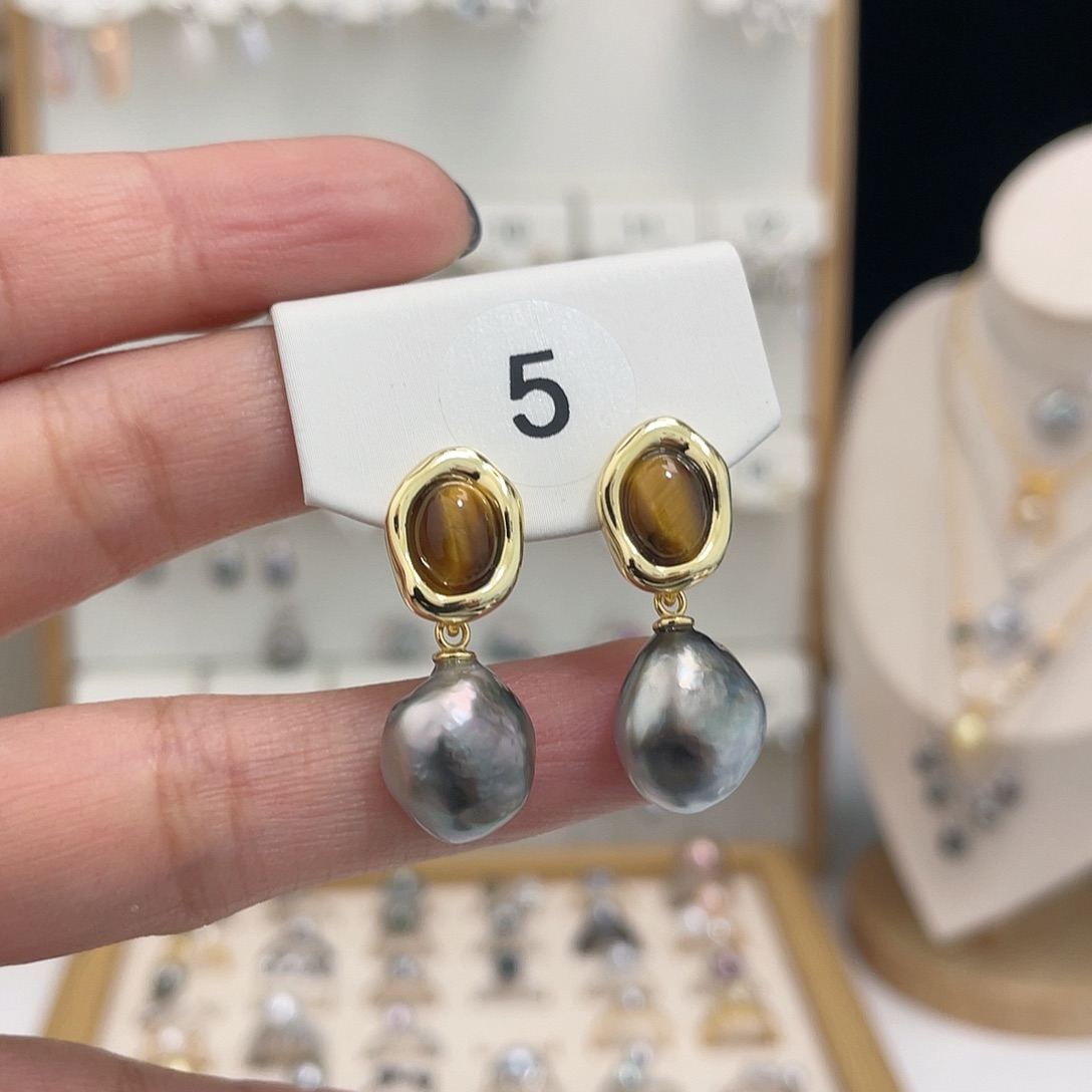 海水珍珠耳饰银S925镶嵌