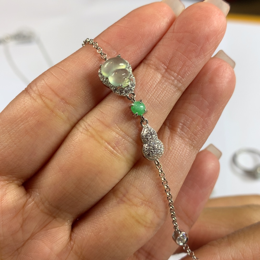 翡翠银S925镶嵌戒指手链