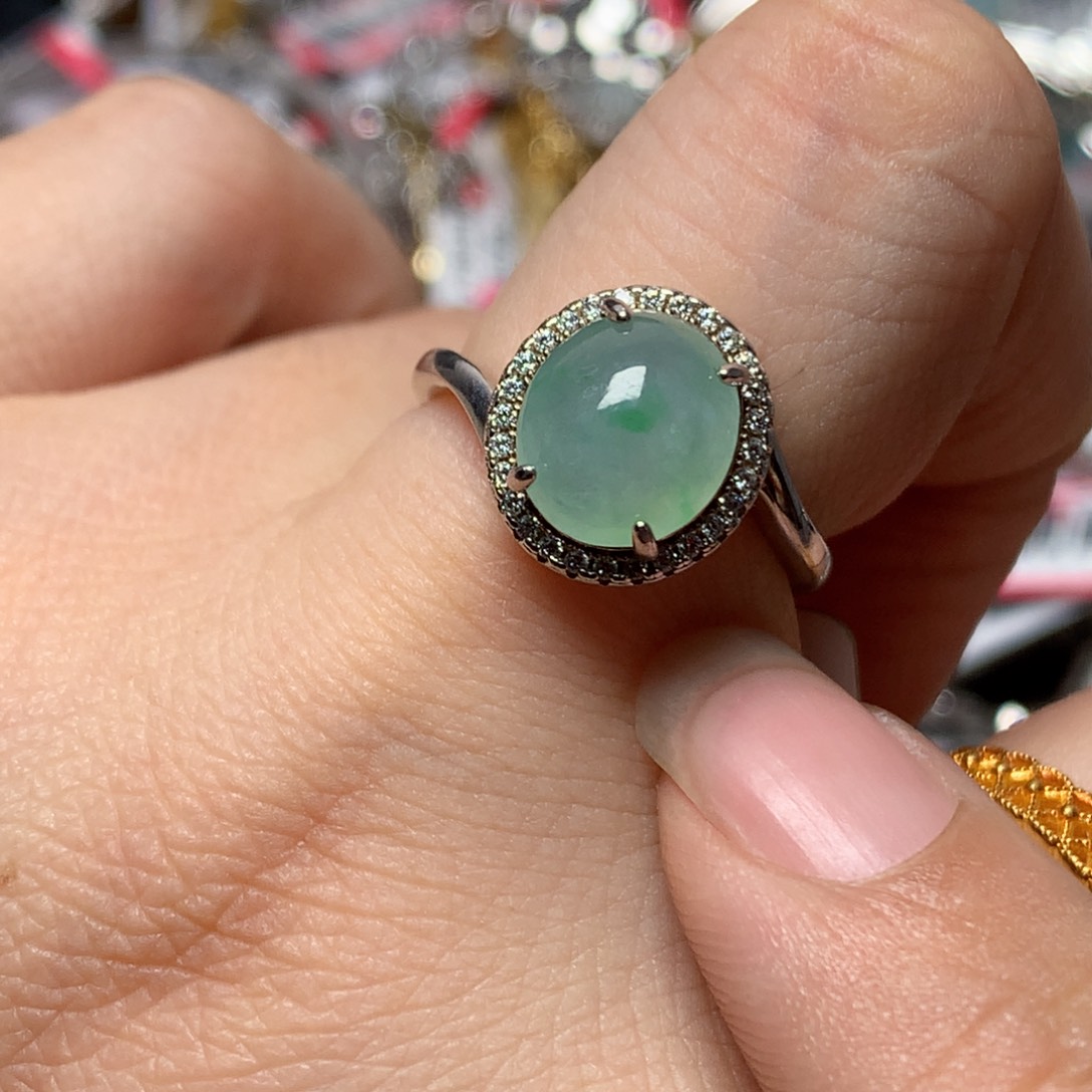 翡翠戒指银S925镶嵌天然翡翠吊坠