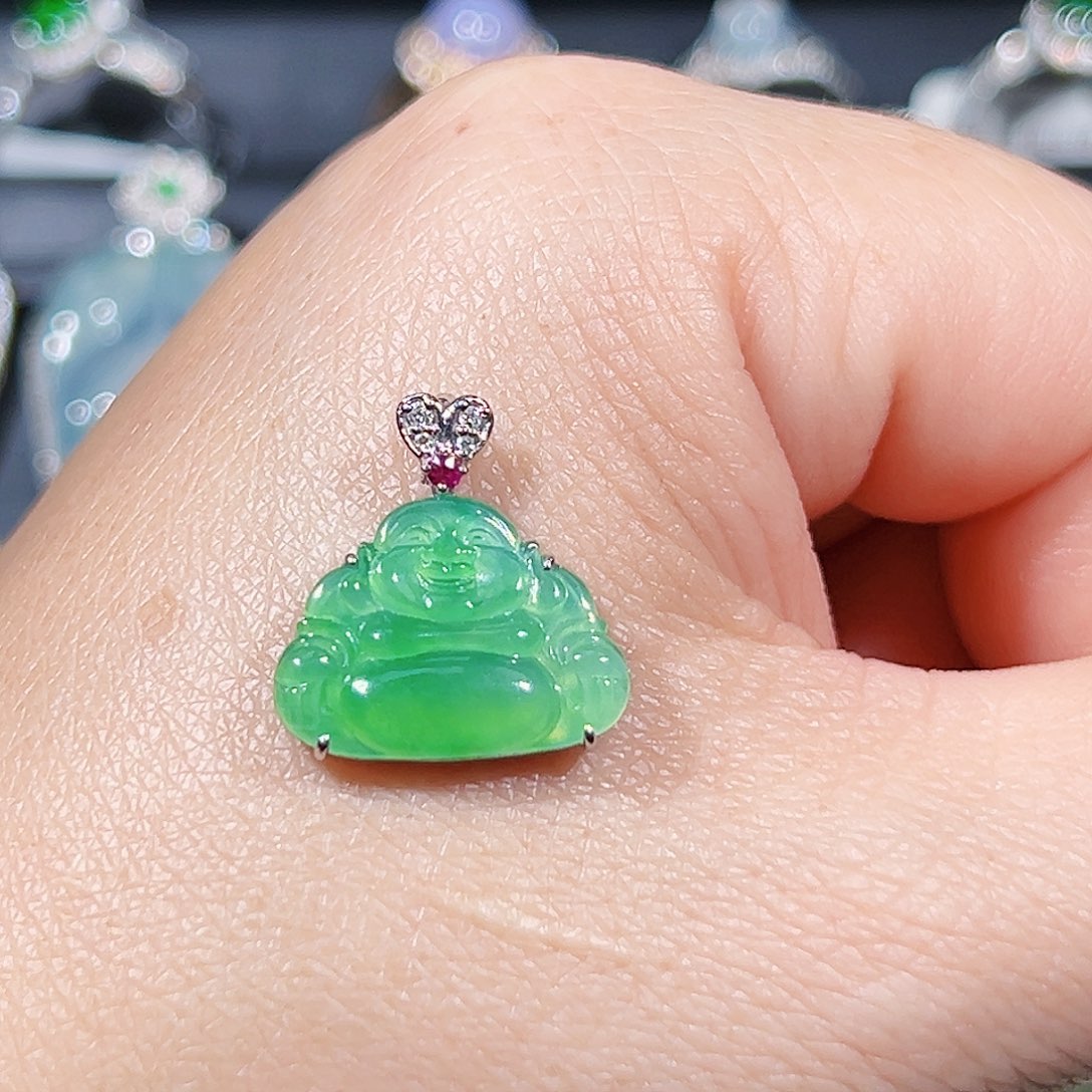 翡翠吊坠(不含链)18K金镶嵌