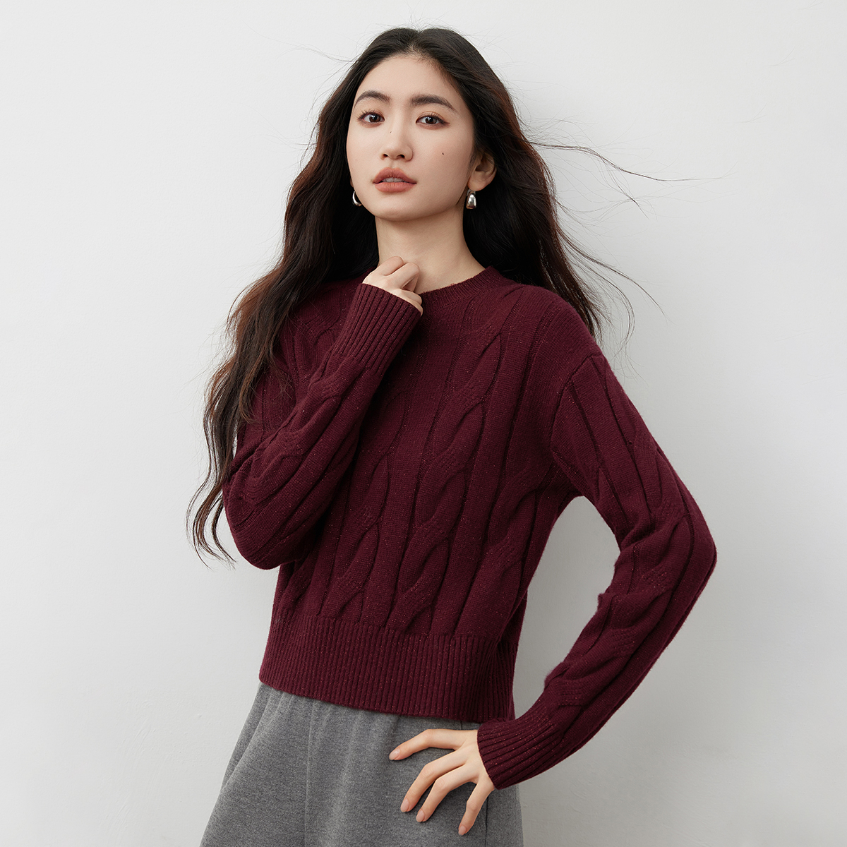 【主播专属】朗文斯汀法式通勤绞花羊毛针织衫DTYM5510D07104