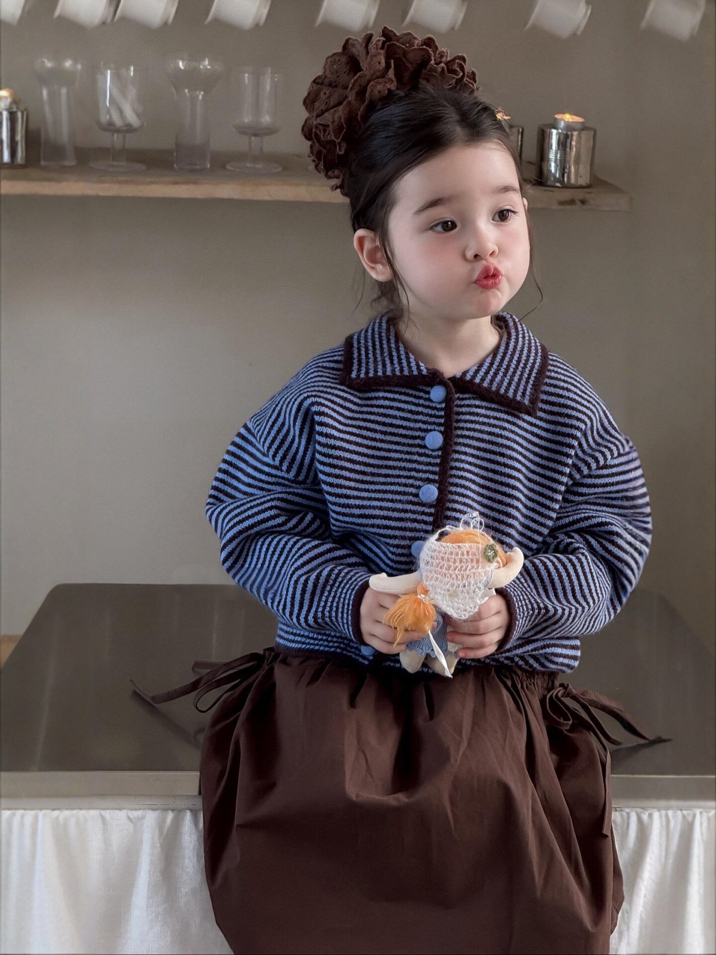 女童毛衣儿童春秋装新款儿童装超好看时尚条纹针织衫宝宝休闲开衫