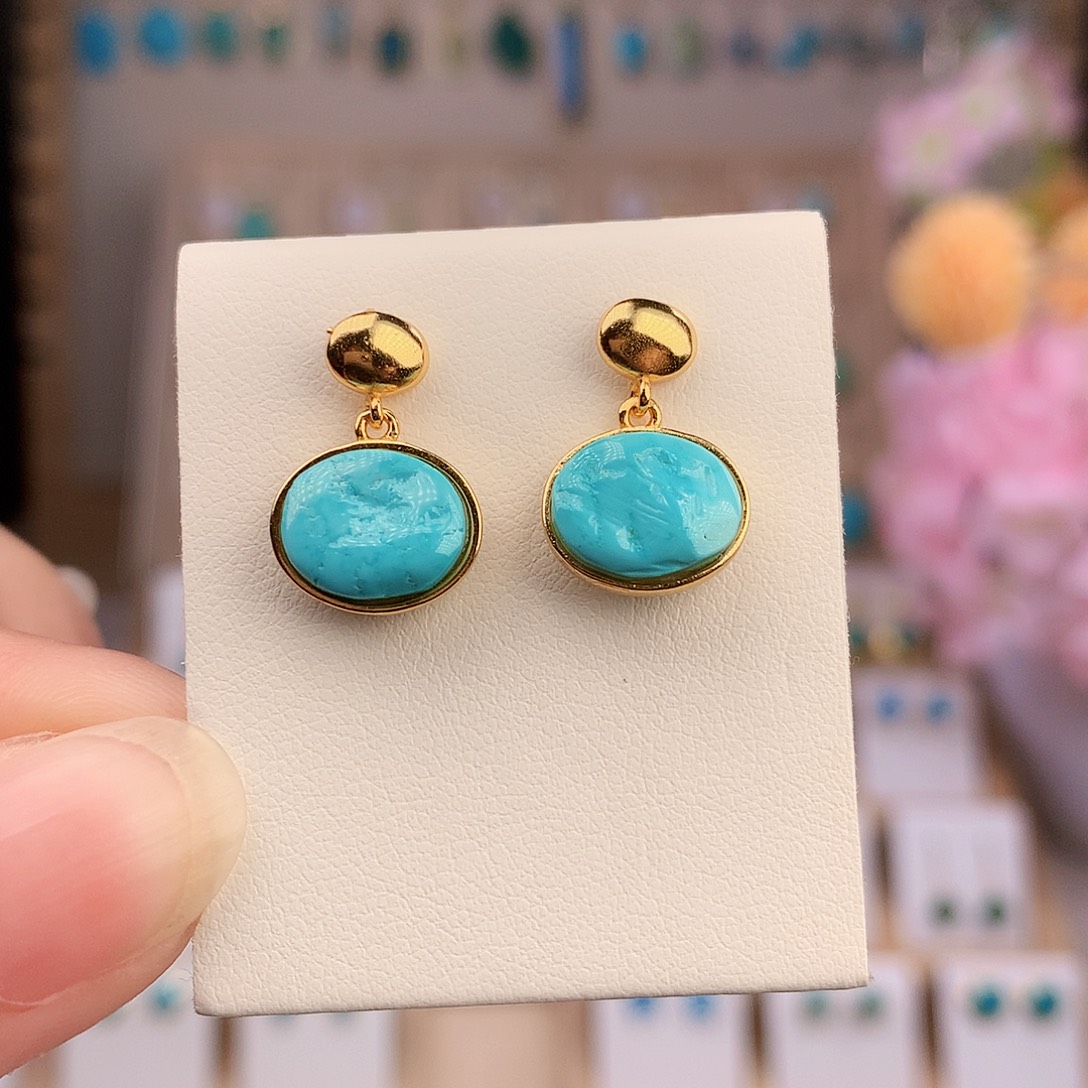 银S925镶嵌绿松石耳饰