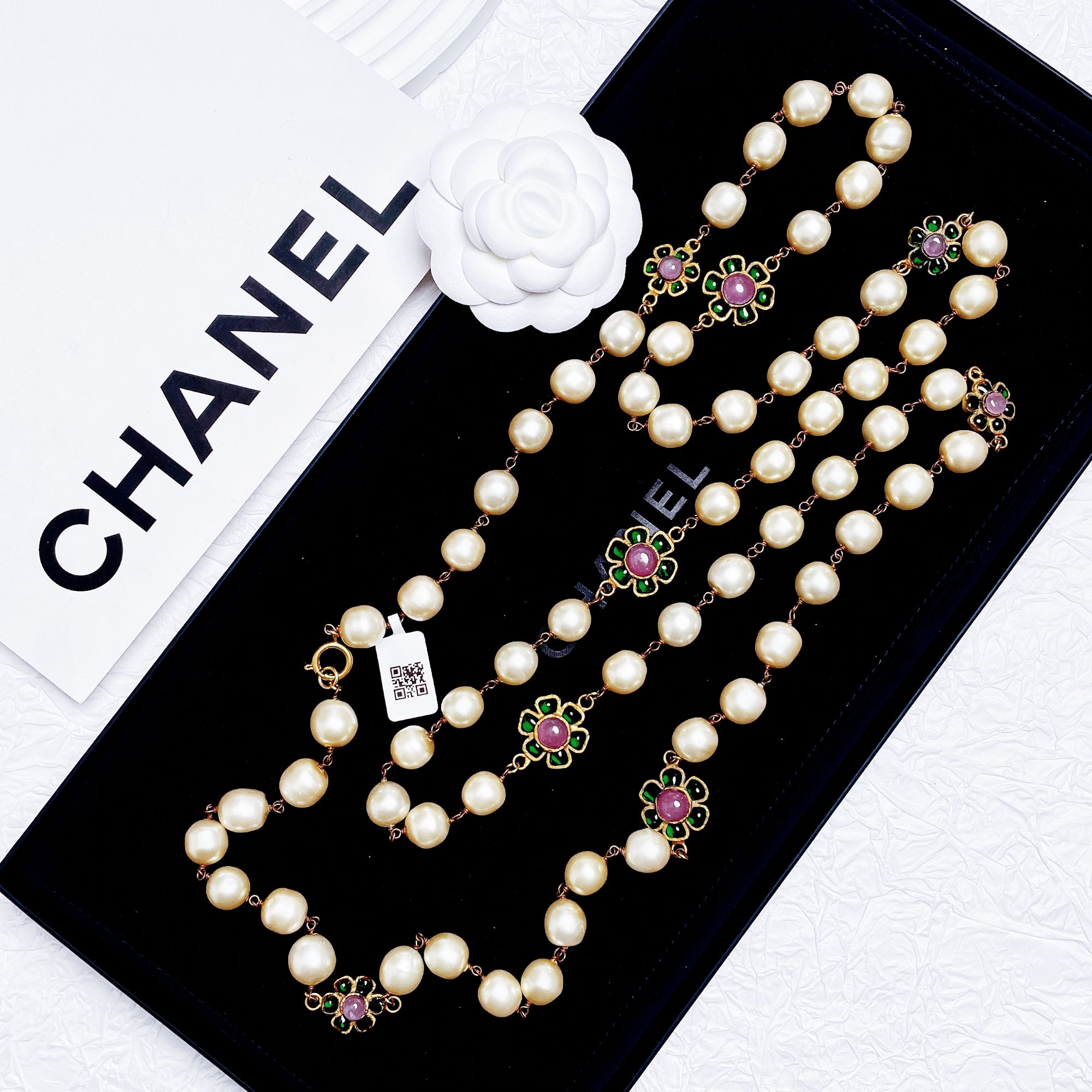 95新 Chanel/香奈儿 柚礼中古/香奈儿花朵珍珠项链CC411004