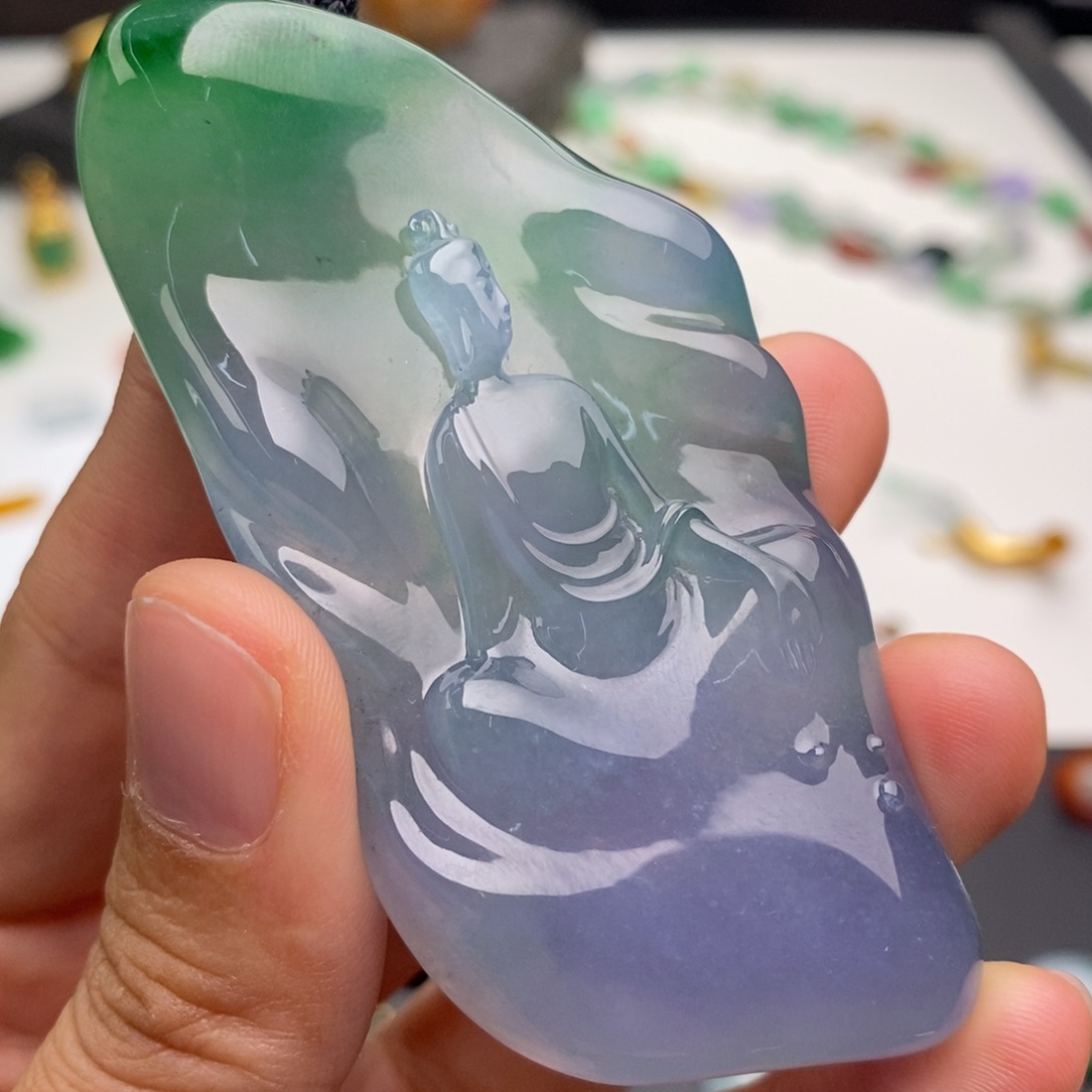 定制翡翠未镶嵌   春彩禅意悟道