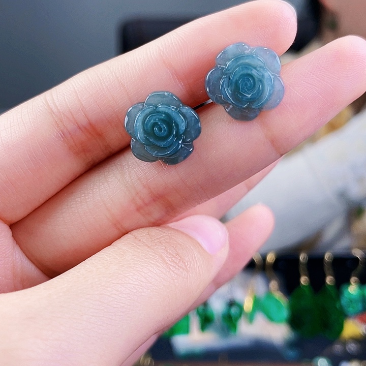 翡翠耳饰银S925镶嵌饰品