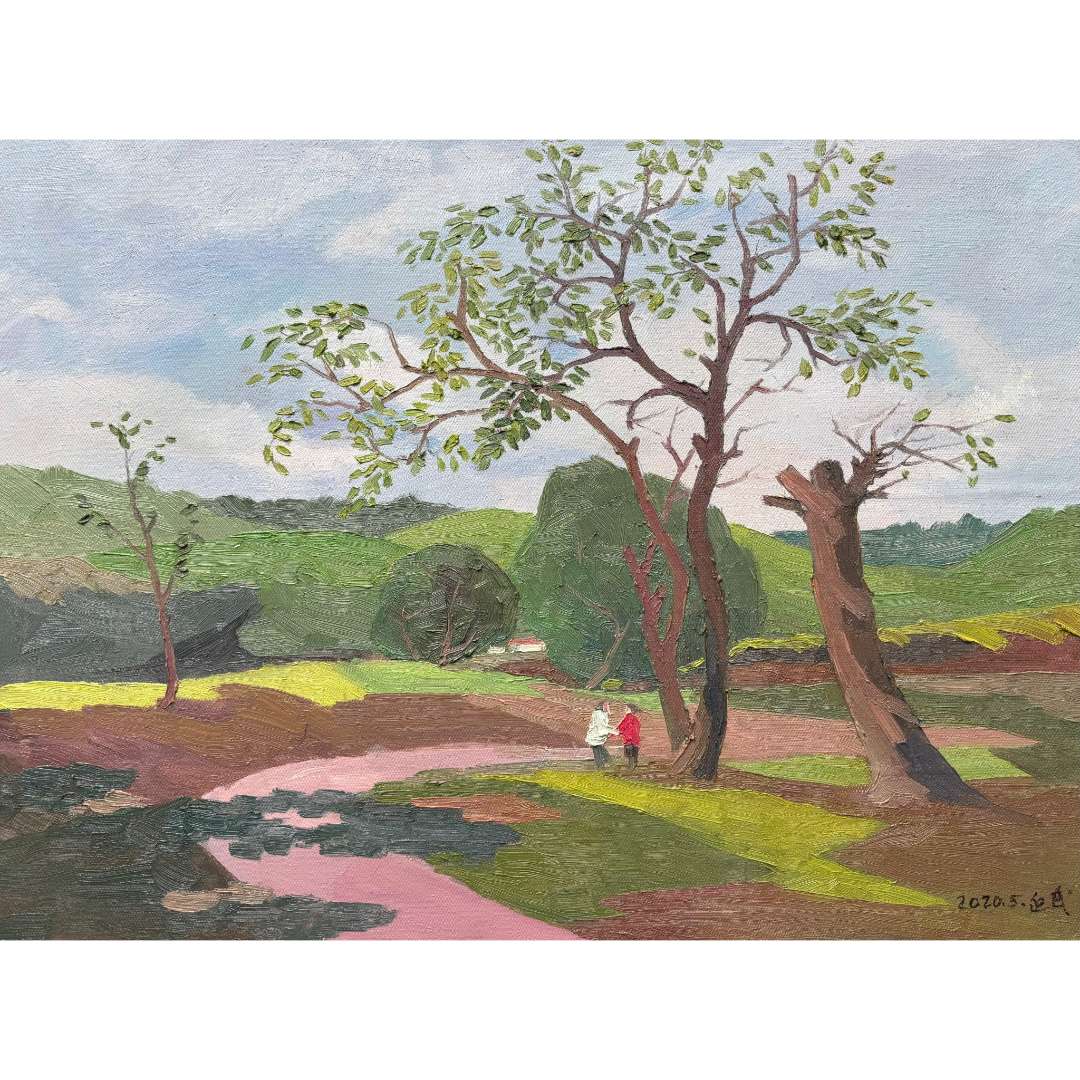 1735段延民《春野漫步》原创手绘油画风景作品45*60cm适合客厅书房