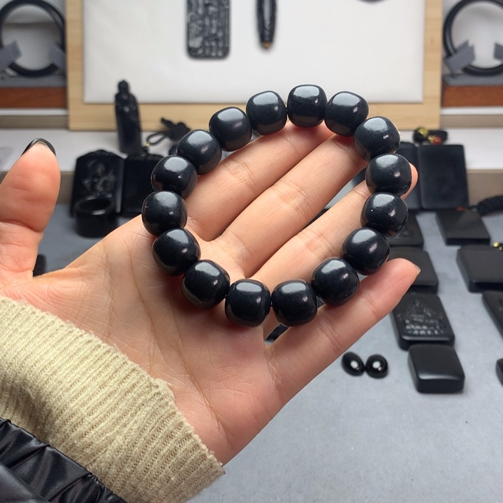 和田玉（墨玉）未镶嵌手串特价14mm