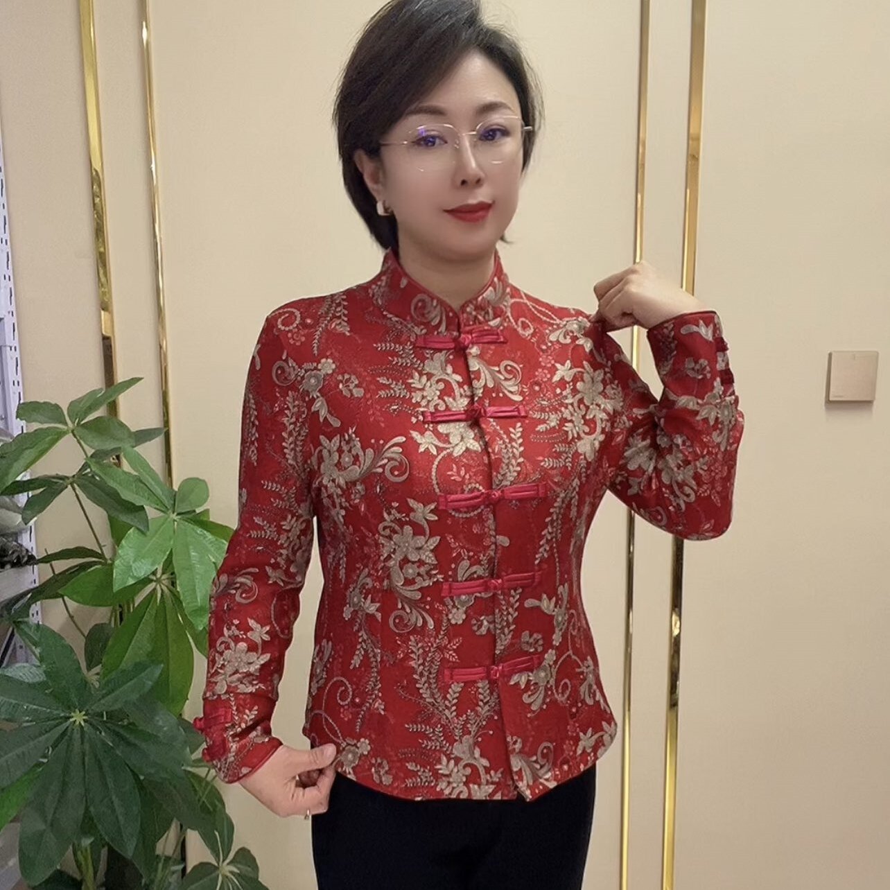 【依派推荐-正品】红花瓷一体绒打底衫上衣