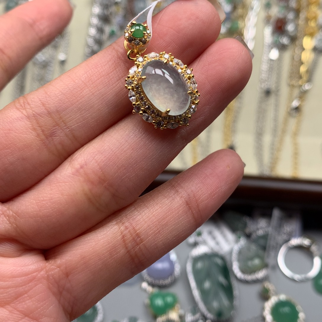 翡翠银S925镶嵌戒指吊坠