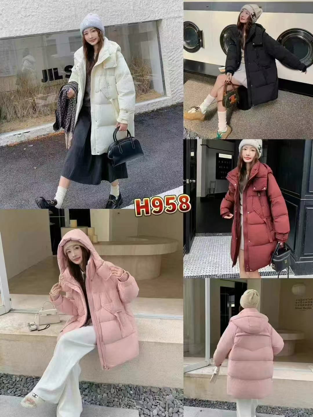【鞋爱】958伊歌莉连帽羽绒服女中长款百搭宽松休闲加厚保暖羽绒服
