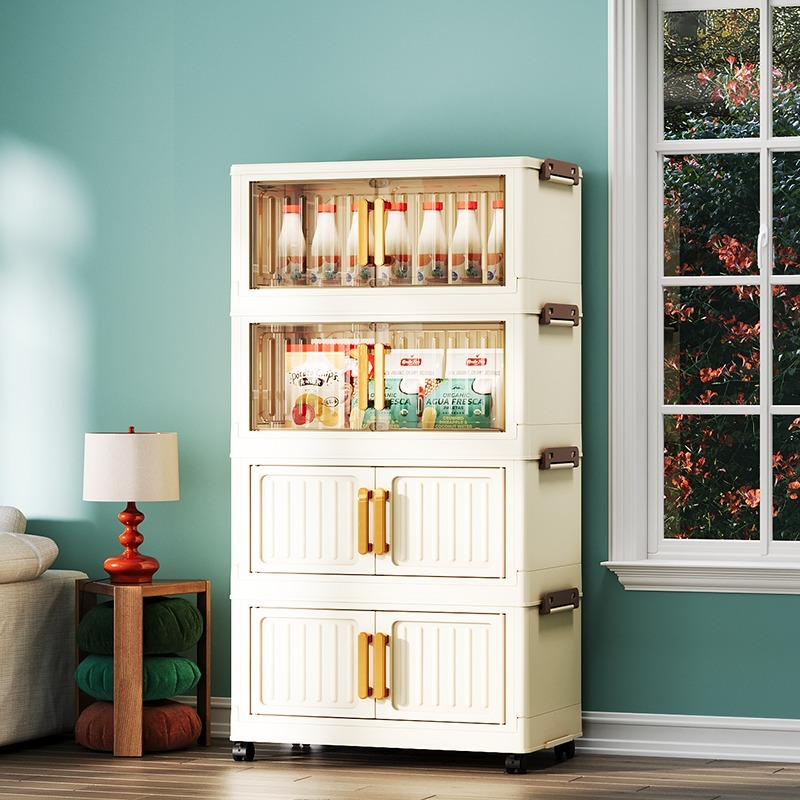 （竖纹45CM宽）N5免安装收纳柜置物柜家用防尘储物柜多层储物柜